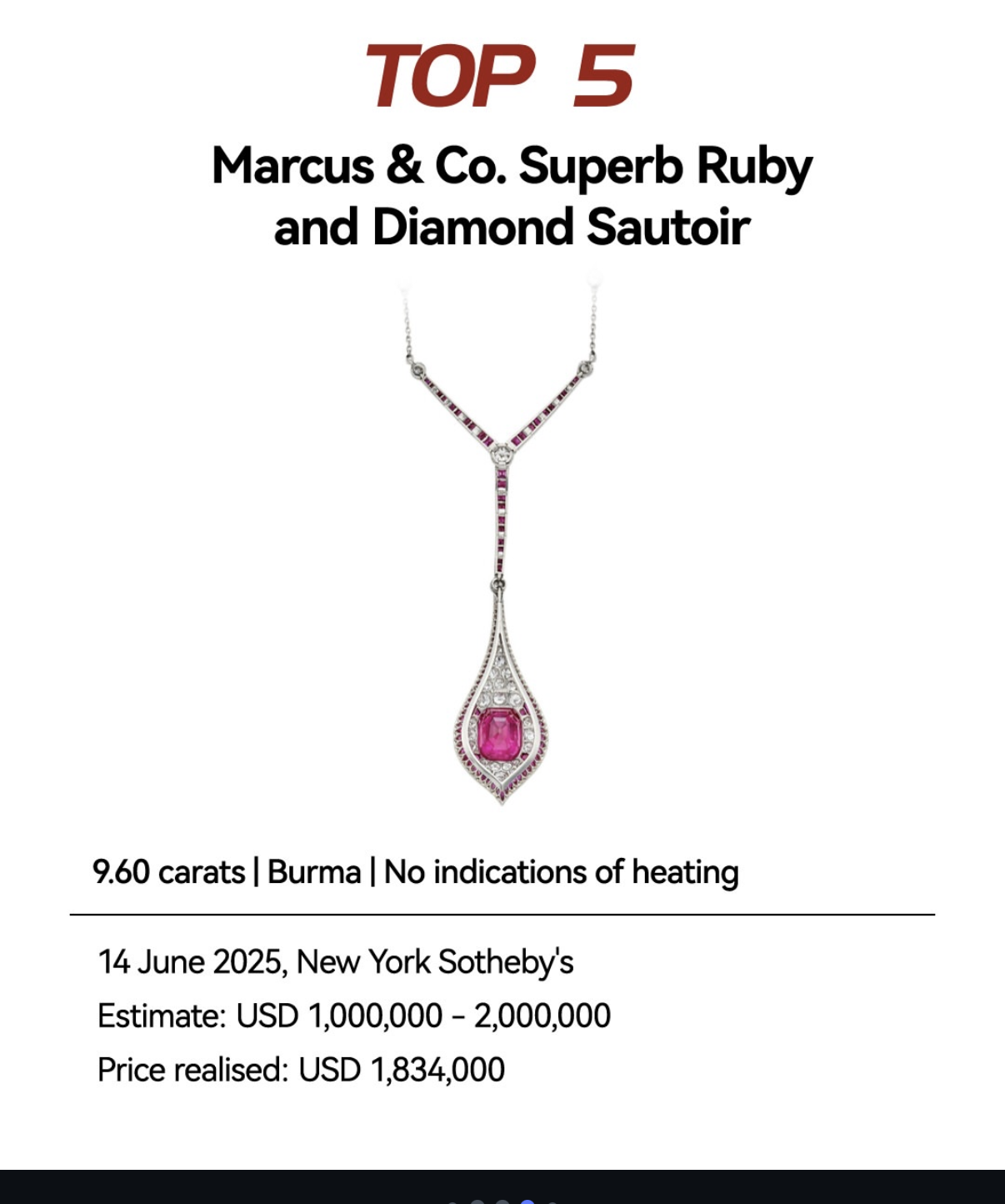 #5 – Marcus & Co. Superb Ruby and Diamond Sautoir