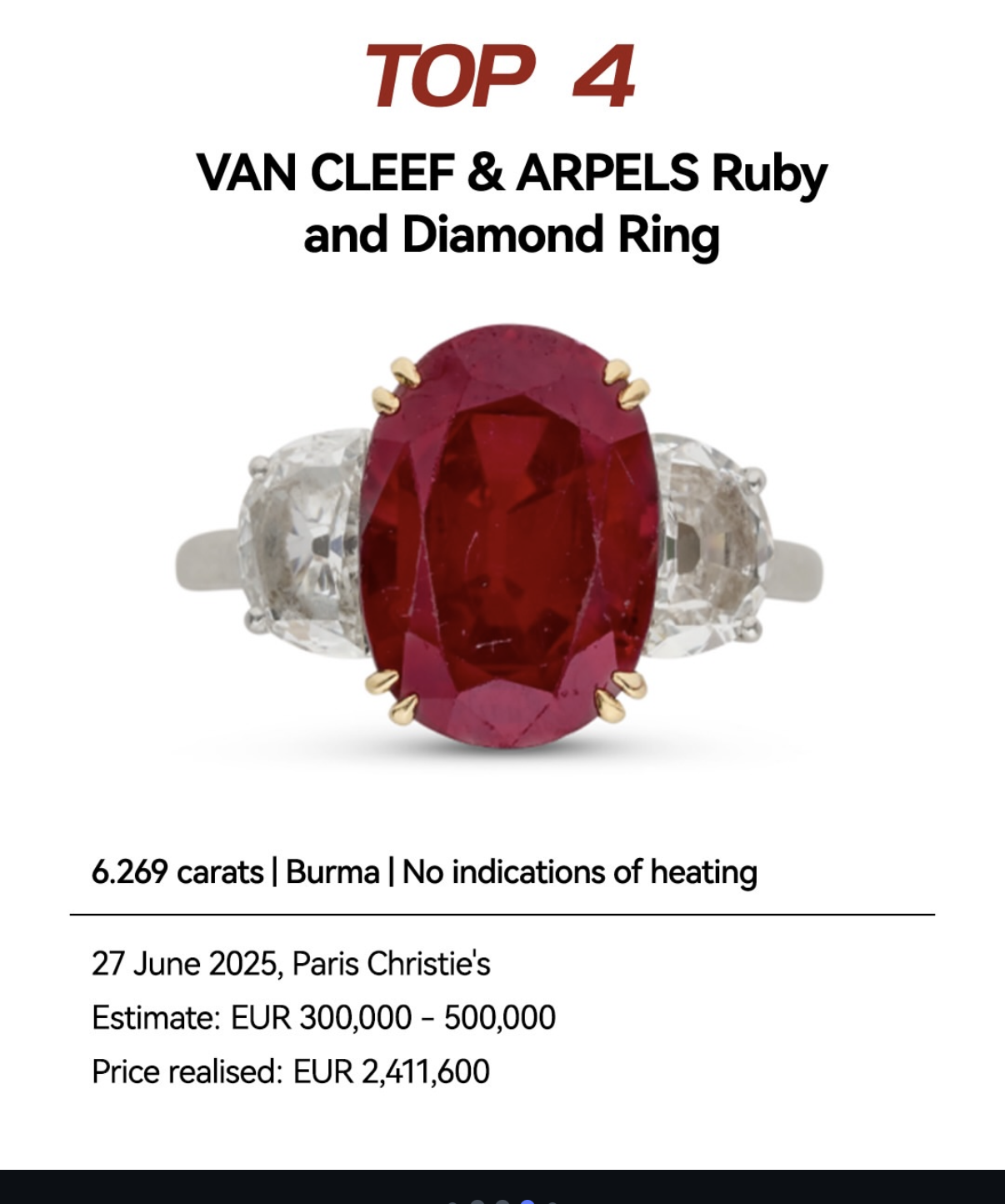 #4 – Van Cleef & Arpels Ruby and Diamond Ring